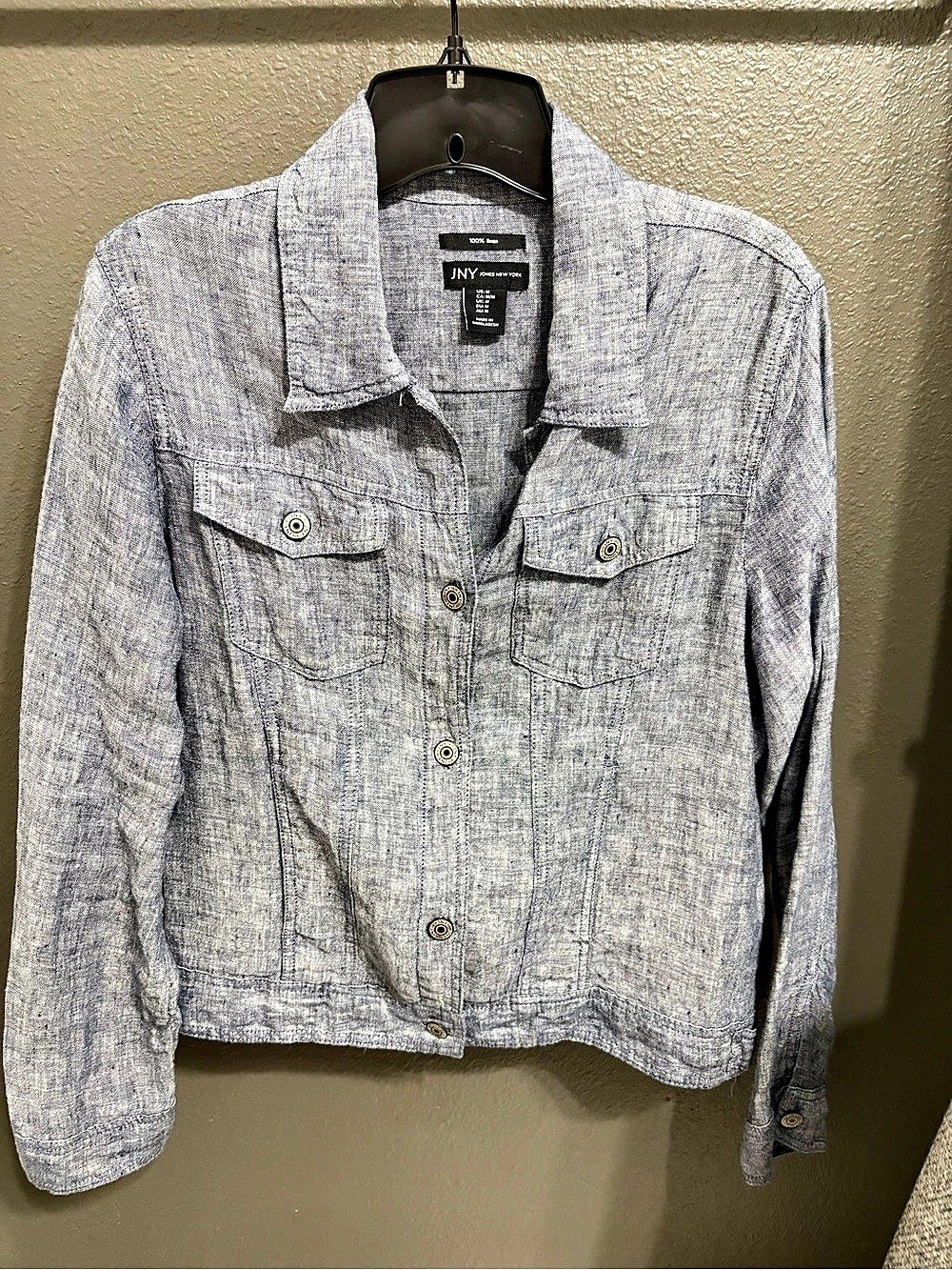 Jones New York Linen Jacket in Blue Size Medium Like New